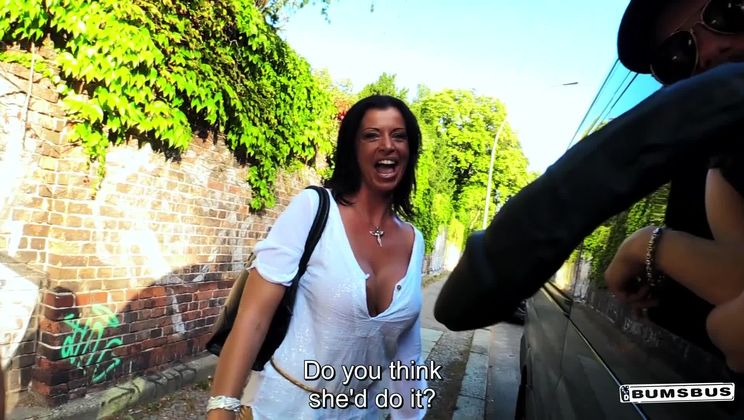 Slutty German MILF Dacada gets cum on tits in raunchy bus fuck